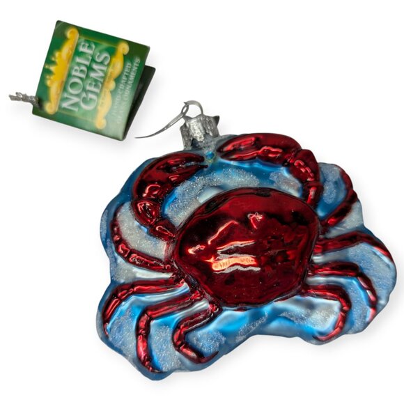 Kurt Adler Other - Nobel Gems by Kurt S Adler Christmas Crab Blue Red Glass Ornament w/Original Box